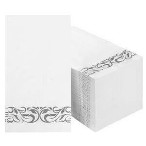 Dayammi 100 Pc White Napkins With Silver Trim For Dinner Wedding Classy s1